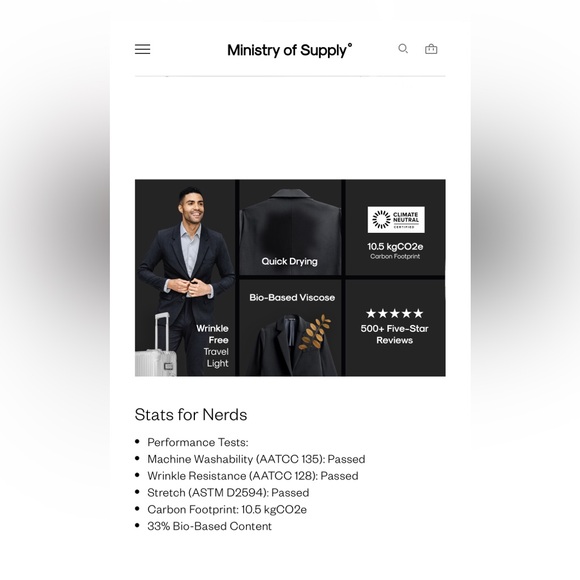 Ministry of Supply Velocity Suit Jacket - Graphite - 40 NWT wrinkle resistant - Picture 8 of 13